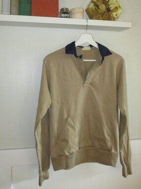 Men's Beige Sweater with Navy Collar